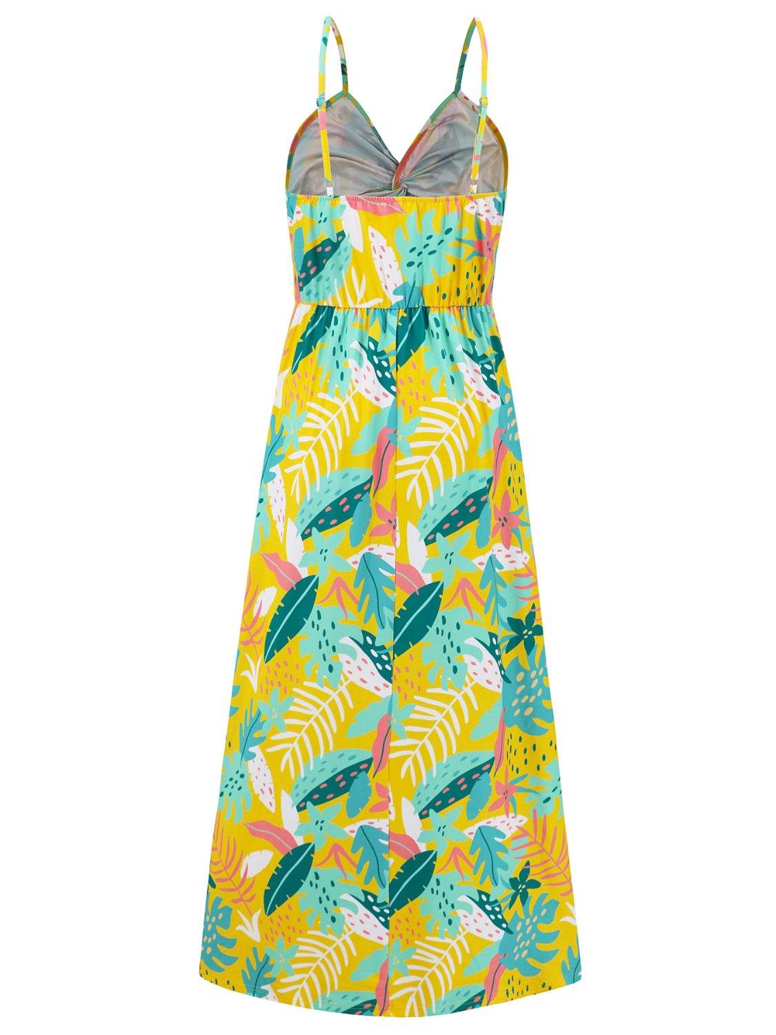 Tropical Floral Print Twist V-Neck Cami Maxi Dress - MARIGOLD 