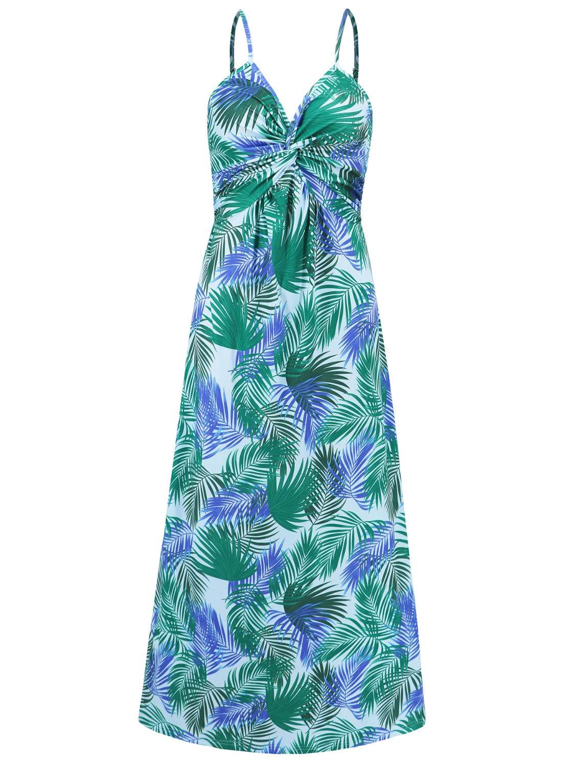 Tropical Floral Print Twist V-Neck Cami Maxi Dress - MARIGOLD 