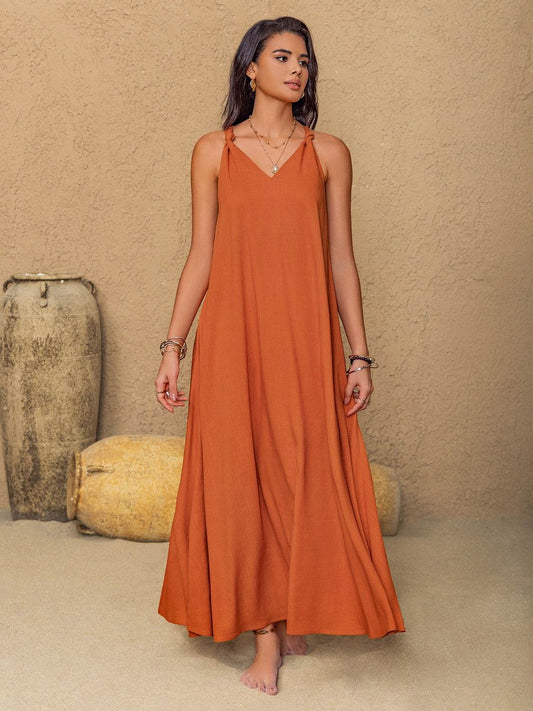 Ruched Twisted Back Sleeveless Maxi Cami Dress - MARIGOLD 