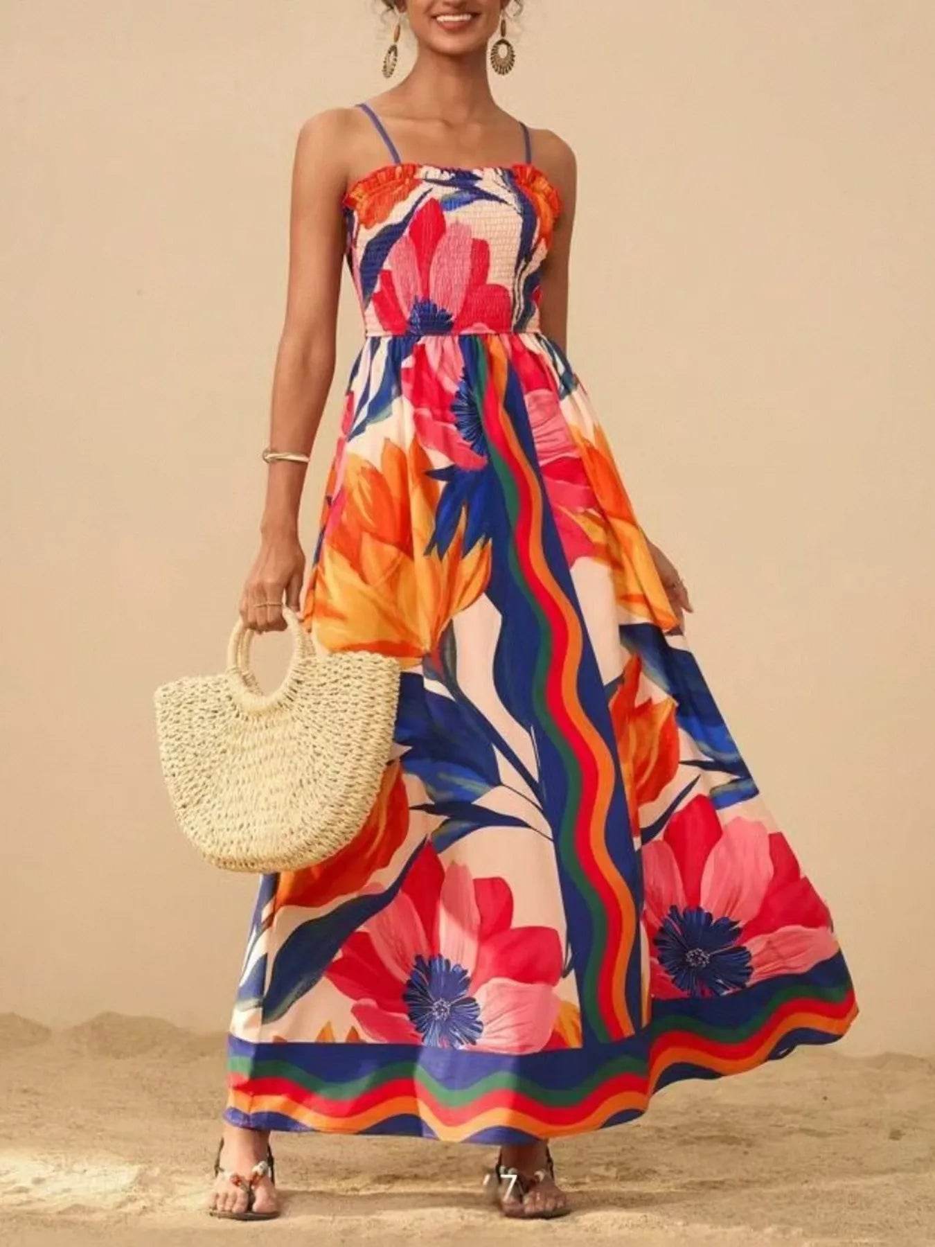 Floral Art Print Cami Maxi Dress - MARIGOLD 