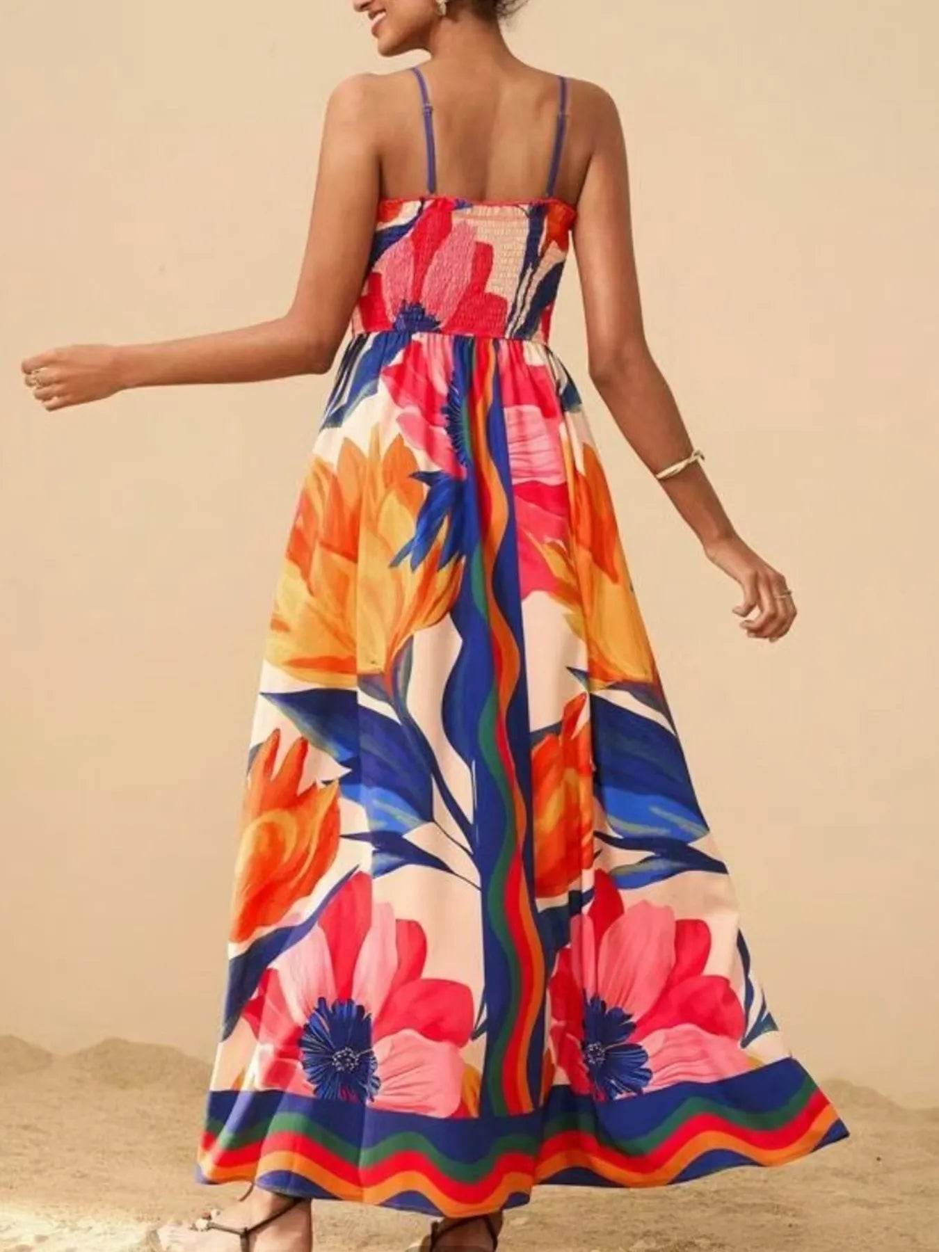 Floral Art Print Cami Maxi Dress - MARIGOLD 