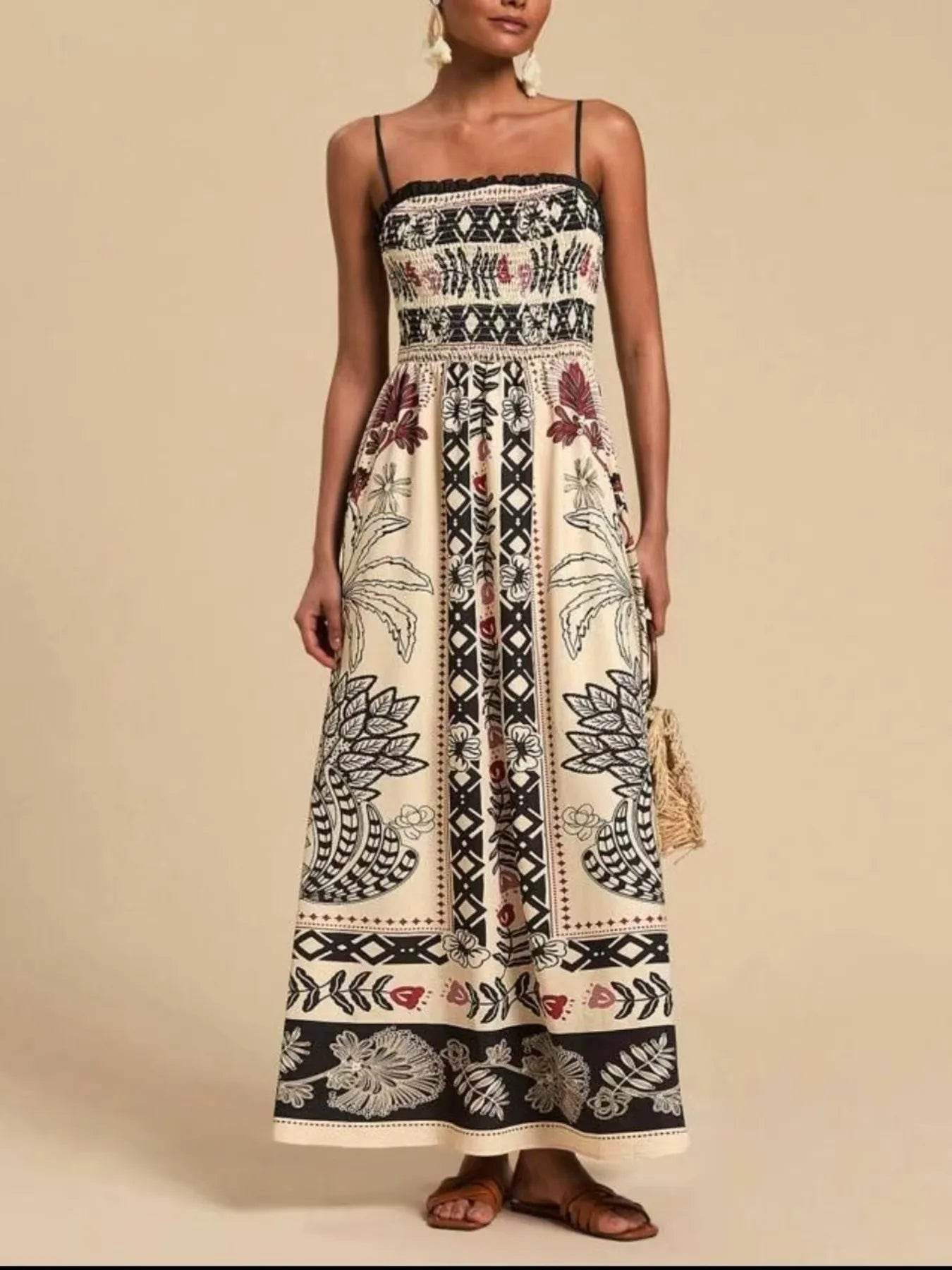 Floral Art Print Cami Maxi Dress - MARIGOLD 