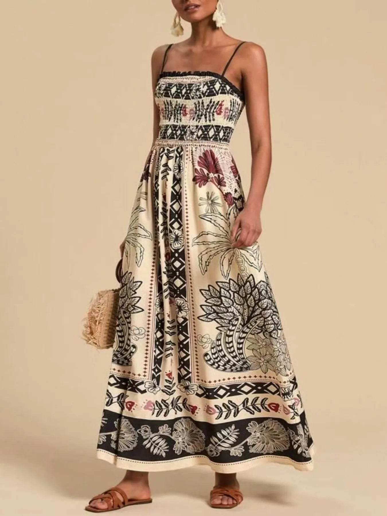 Floral Art Print Cami Maxi Dress - MARIGOLD 