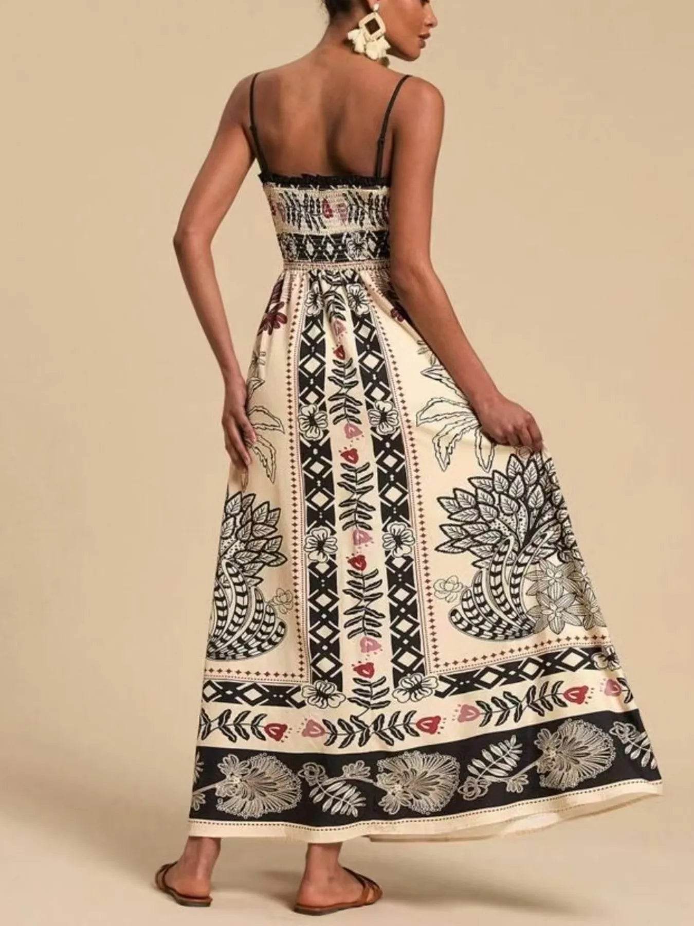 Floral Art Print Cami Maxi Dress - MARIGOLD 