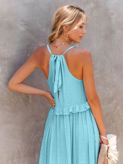 Ruffled Sleeveless Tiered Maxi Dress with Pockets - MARIGOLD 