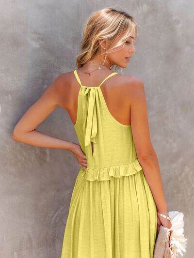 Ruffled Sleeveless Tiered Maxi Dress with Pockets - MARIGOLD 
