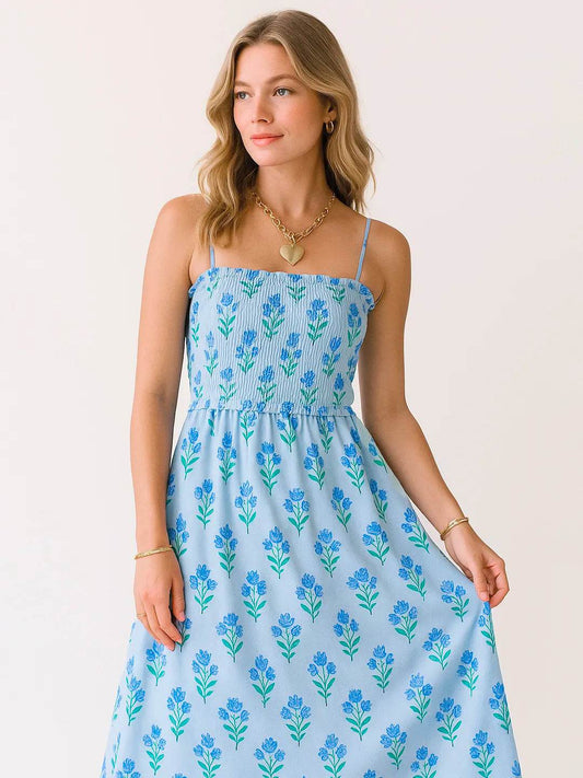 Floral Smocked Midi Cami Dress - MARIGOLD 