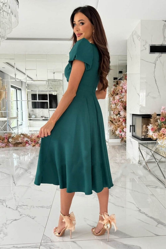 Surplice Puff Sleeve Midi Dress - MARIGOLD 