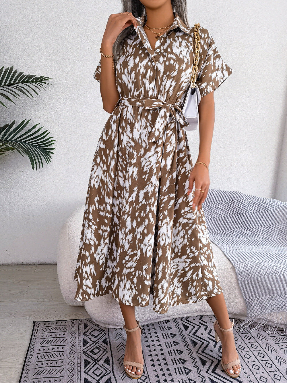 brown Leopard Print Shirt Midi Dress marigold collections australia marigold co. womens dresses 2