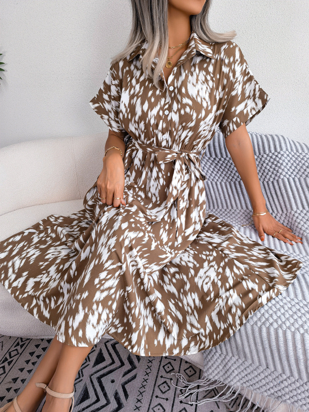 brown Leopard Print Shirt Midi Dress marigold collections australia marigold co. womens dresses 3