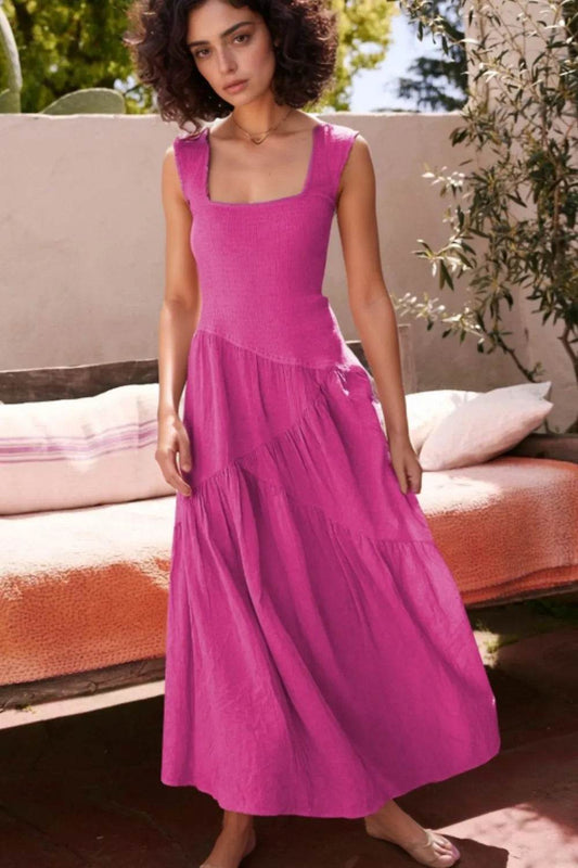 Square Neck Cutout Back Midi Dress - MARIGOLD 
