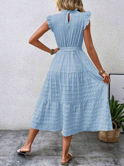 Tied Ruffled Cap Sleeve Midi Dress - MARIGOLD 