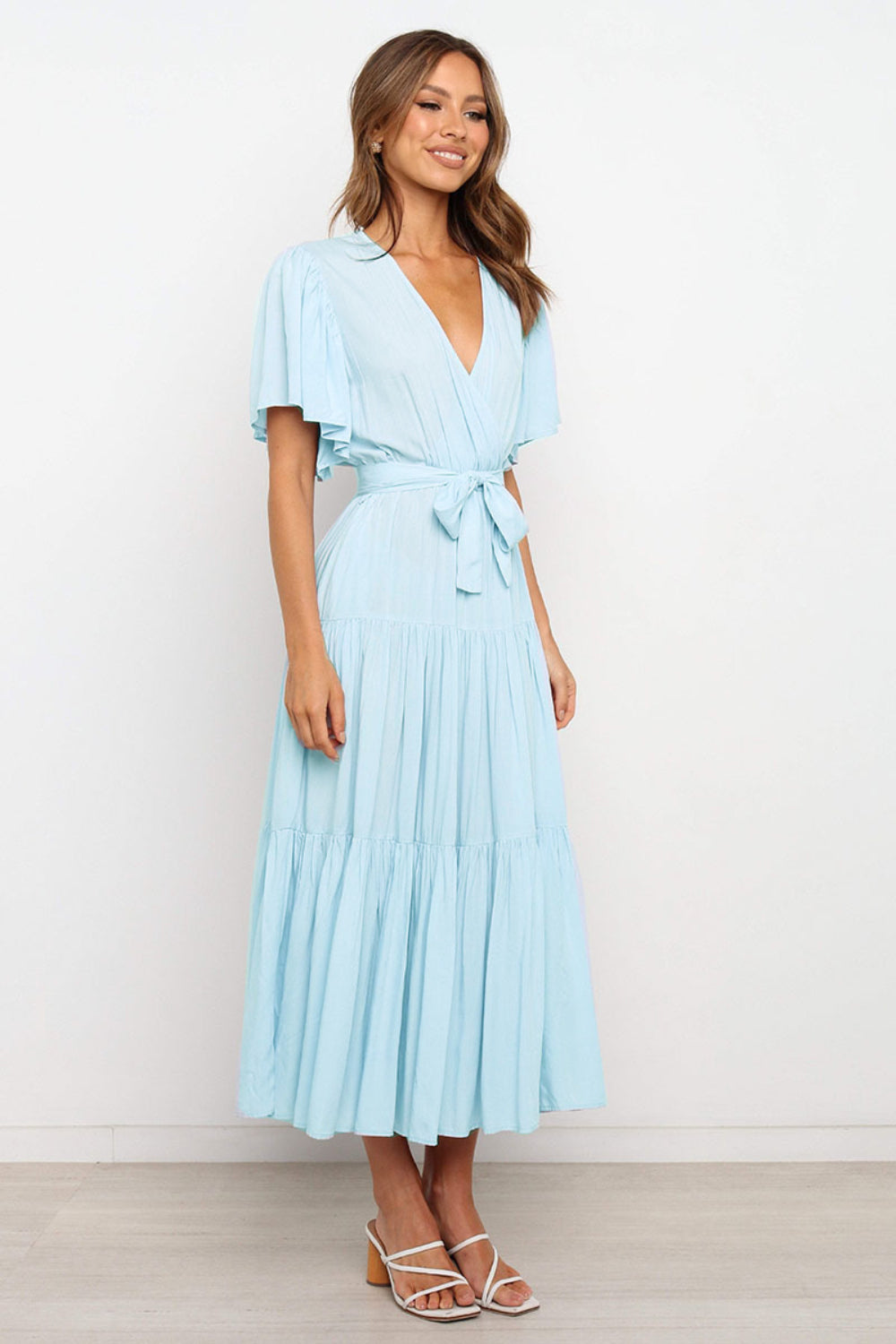 Angel Sleeve Tied Waist Midi Dress - MARIGOLD 