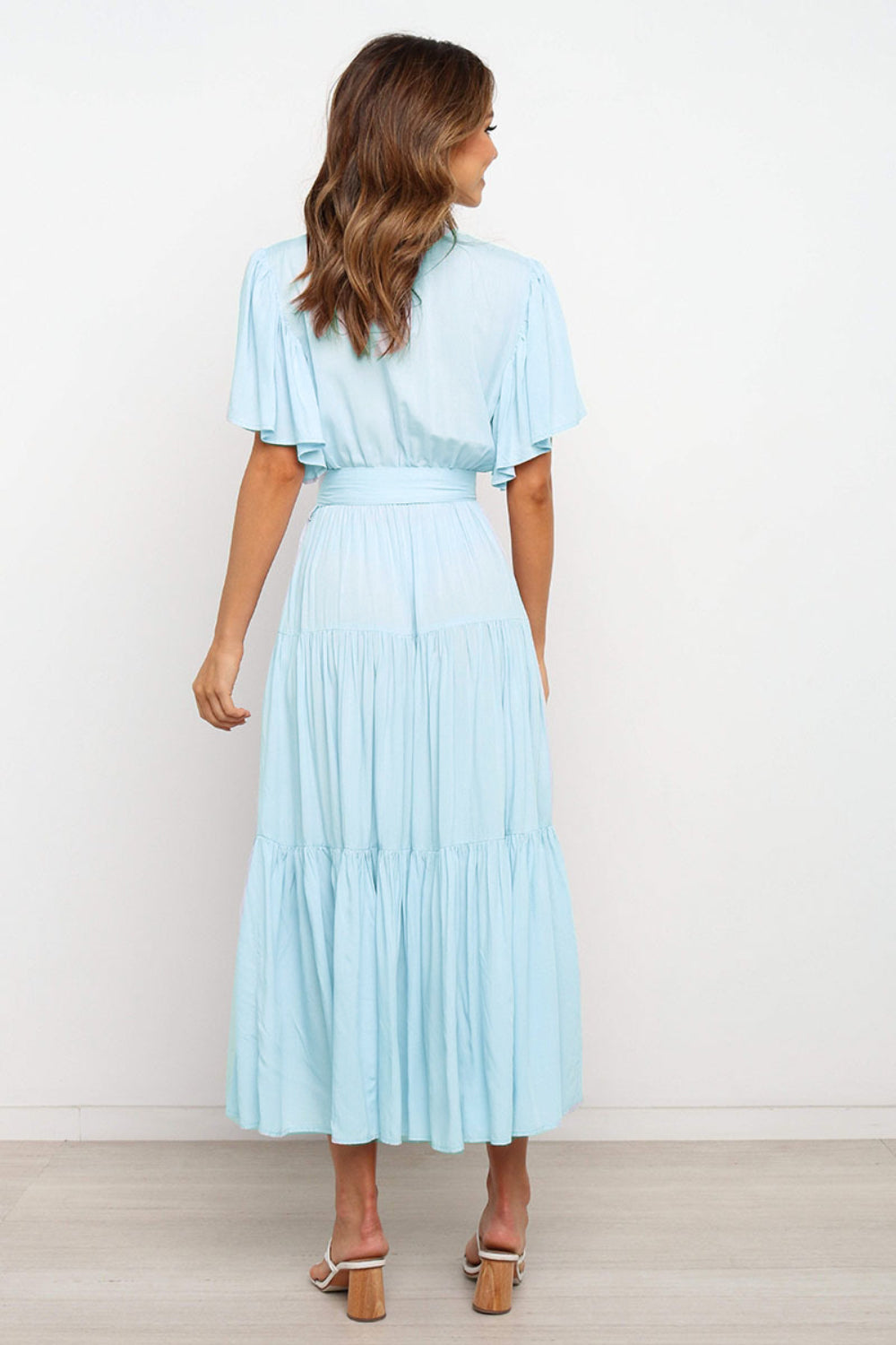 Angel Sleeve Tied Waist Midi Dress - MARIGOLD 