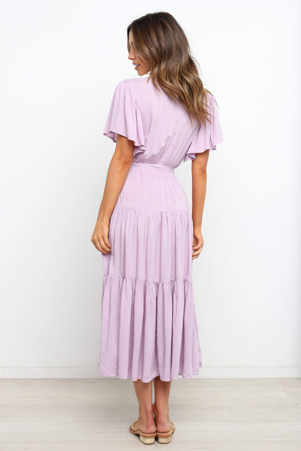 Angel Sleeve Tied Waist Midi Dress - MARIGOLD 