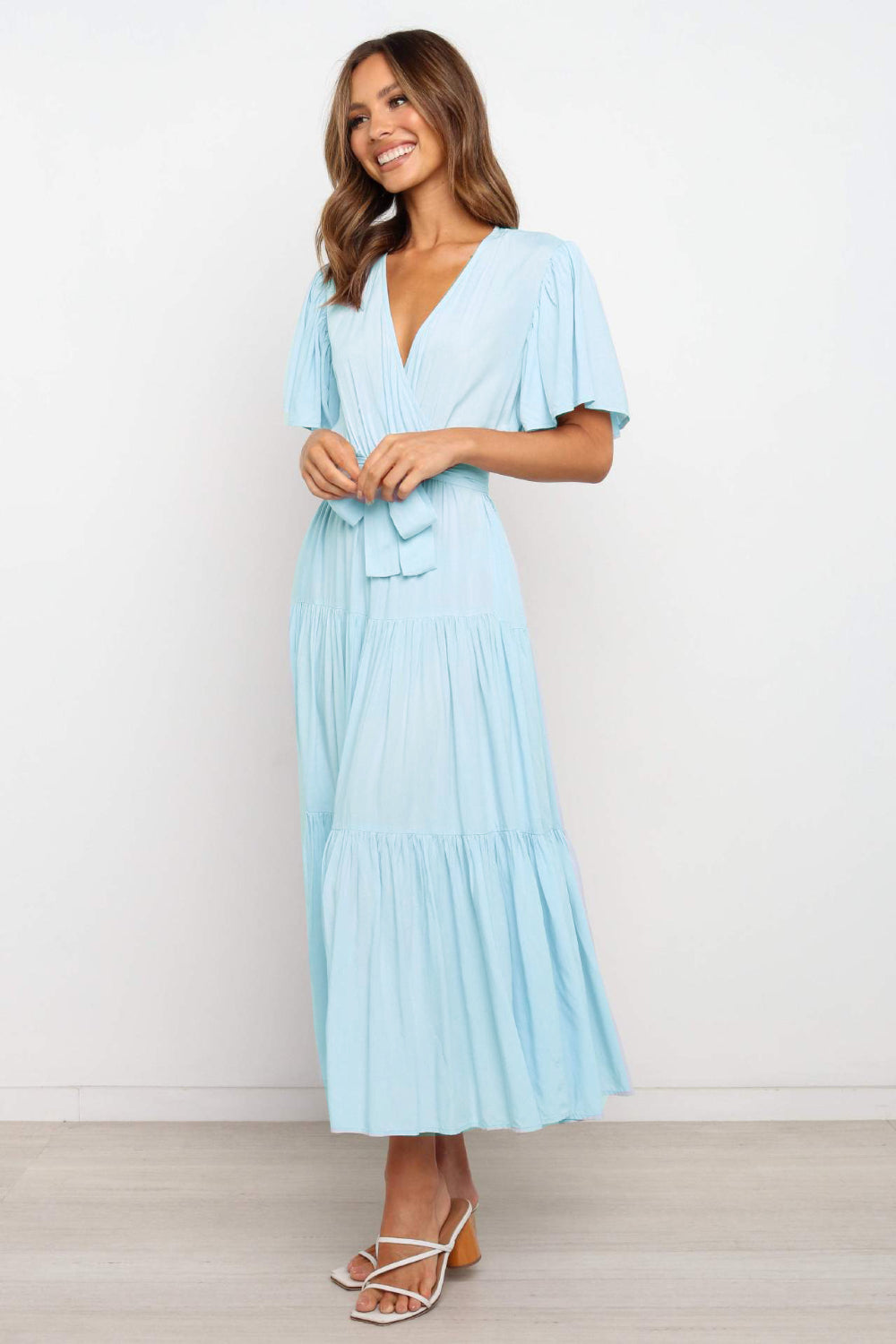 Angel Sleeve Tied Waist Midi Dress - MARIGOLD 