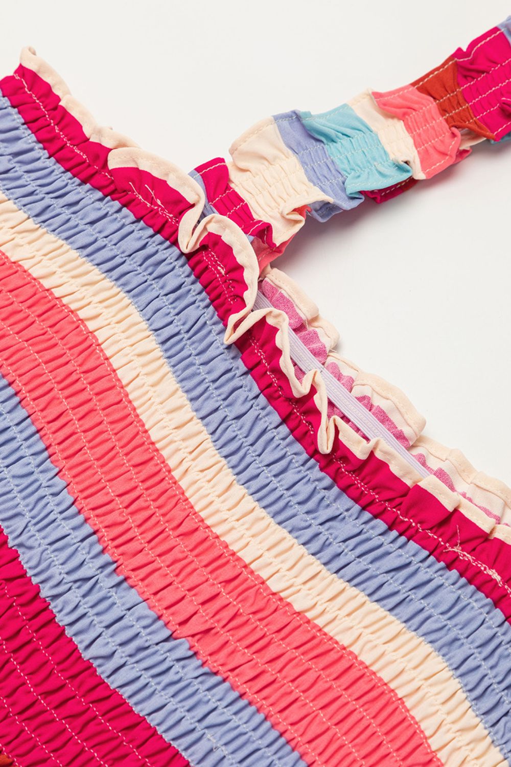 Multi-Color Stripe Smocked Tiered Dress with Wide Shoulder Straps - MARIGOLD 