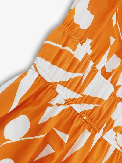 Abstract Print Off-Shoulder Balloon Sleeve Midi Dress - MARIGOLD 