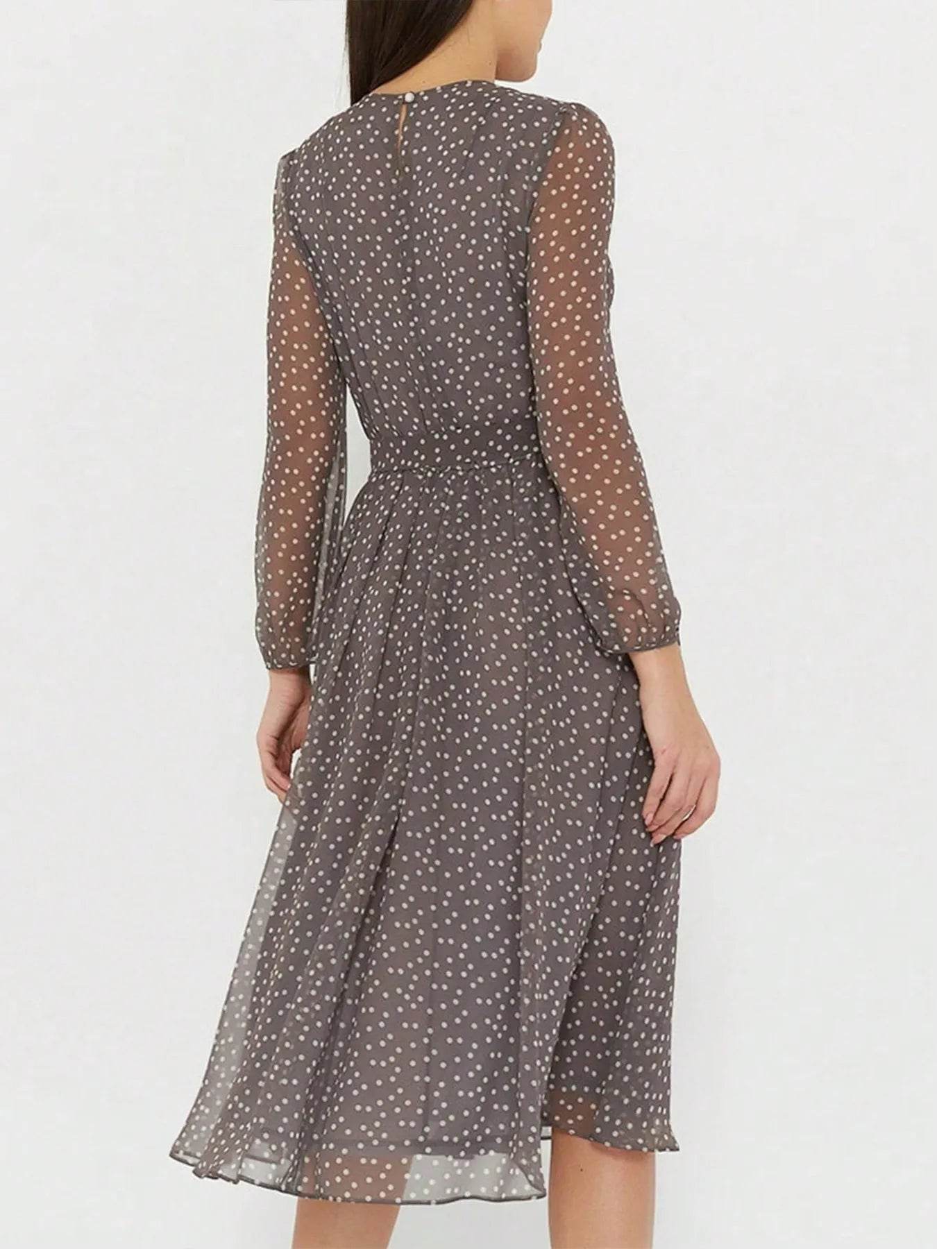 Long Sleeve Midi Dress with Waist Tie - MARIGOLD 