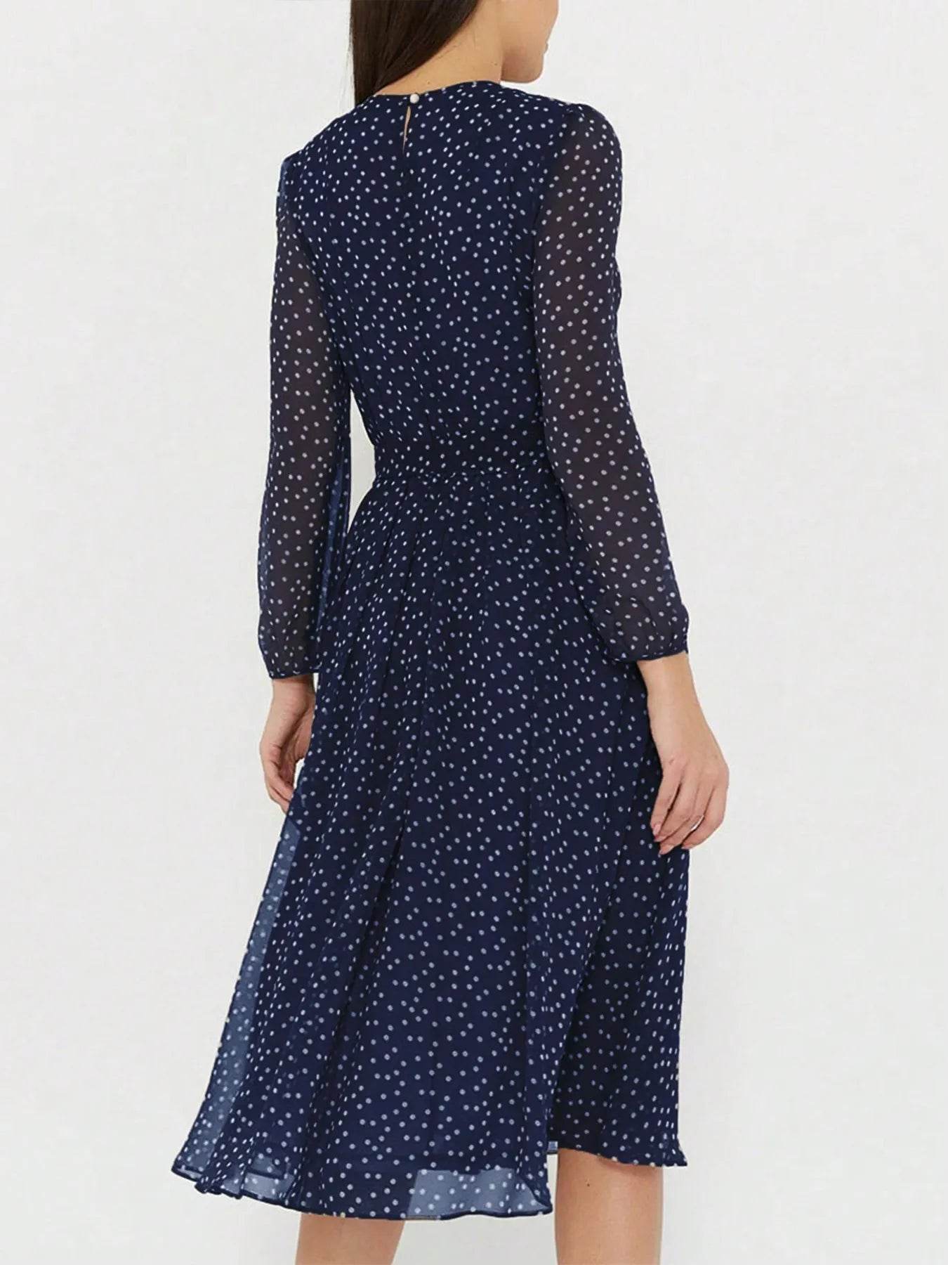 Long Sleeve Midi Dress with Waist Tie - MARIGOLD 