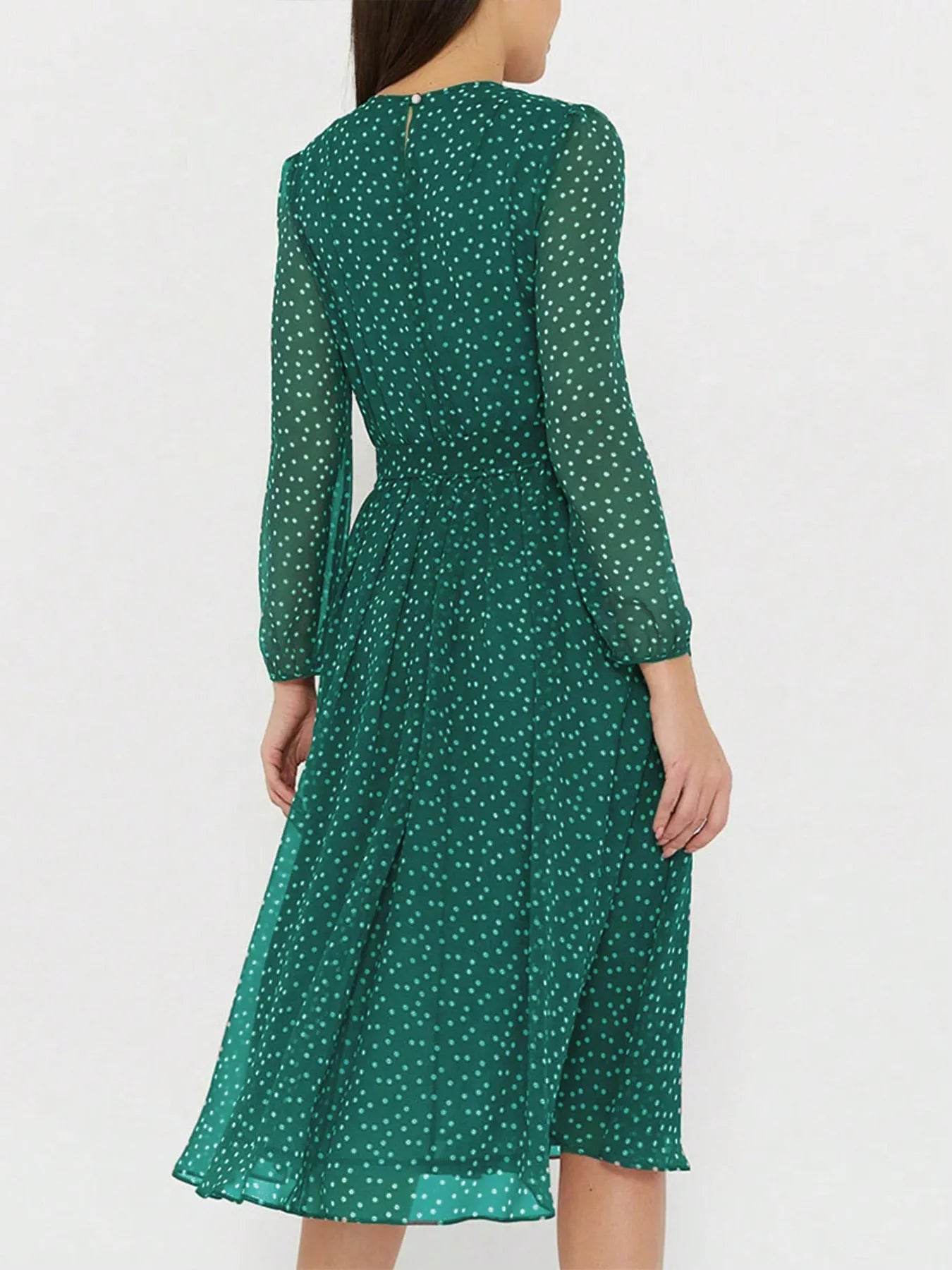 Long Sleeve Midi Dress with Waist Tie - MARIGOLD 