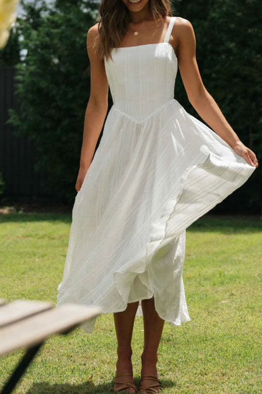 Square Neck Midi Cami Dress white