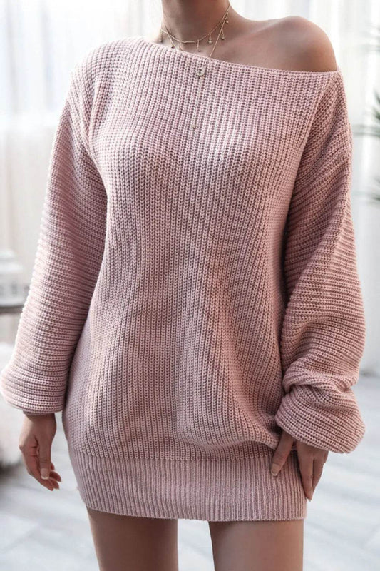Boat Neck Long Sleeve Mini Sweater Dress - MARIGOLD 