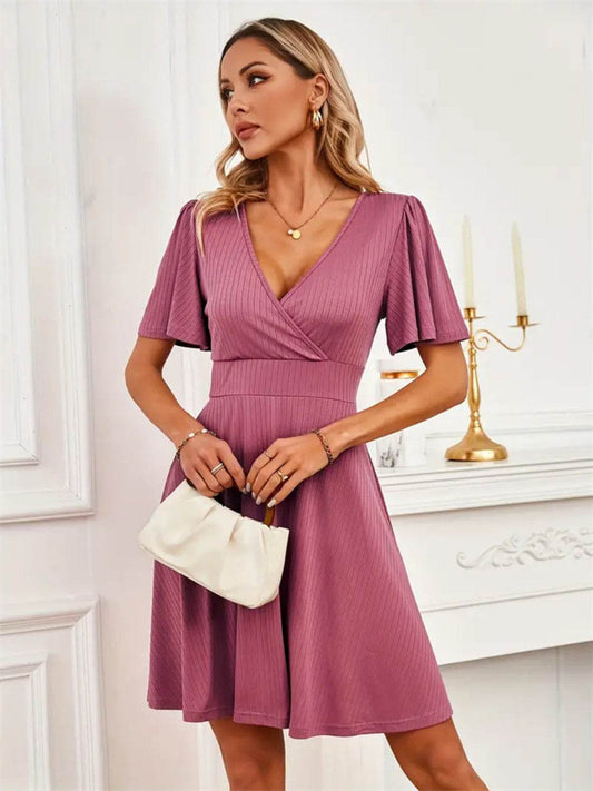 Flutter Sleeve Surplice Dress - MARIGOLD 