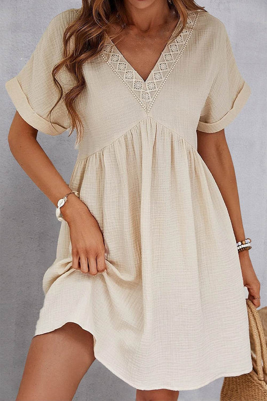V-Neck Short Sleeve Dress - MARIGOLD 
