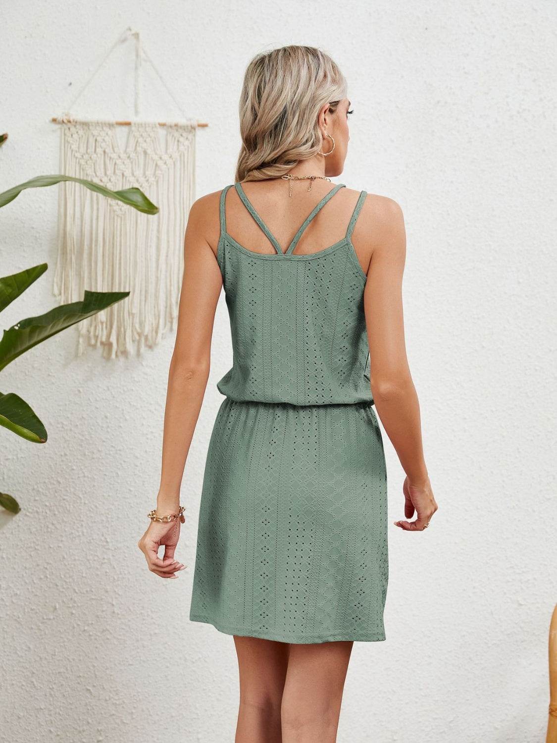 Eyelet Scoop Neck Sleeveless Dress - MARIGOLD 