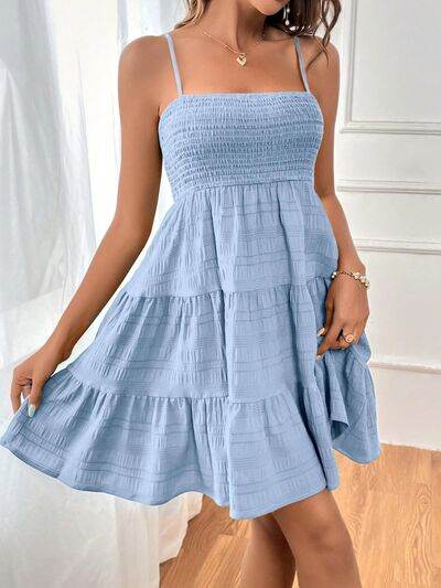 Smocked Tiered Sleeveless Mini Dress - MARIGOLD 