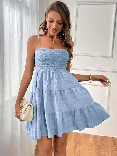 Smocked Tiered Sleeveless Mini Dress - MARIGOLD 