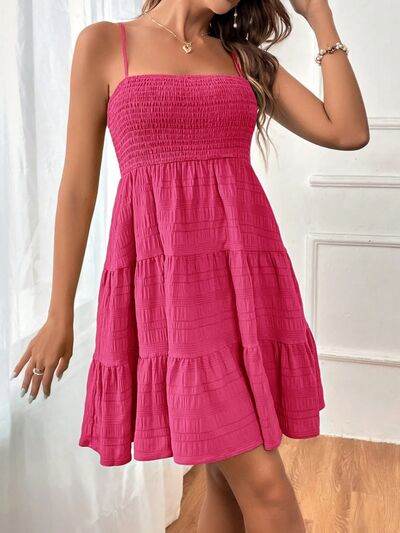 Smocked Tiered Sleeveless Mini Dress - MARIGOLD 