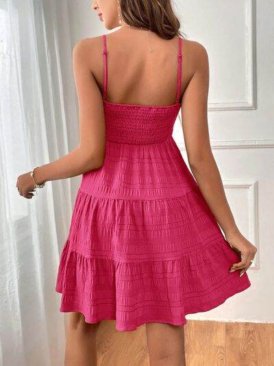 Smocked Tiered Sleeveless Mini Dress - MARIGOLD 