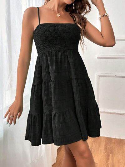 Smocked Tiered Sleeveless Mini Dress - MARIGOLD 