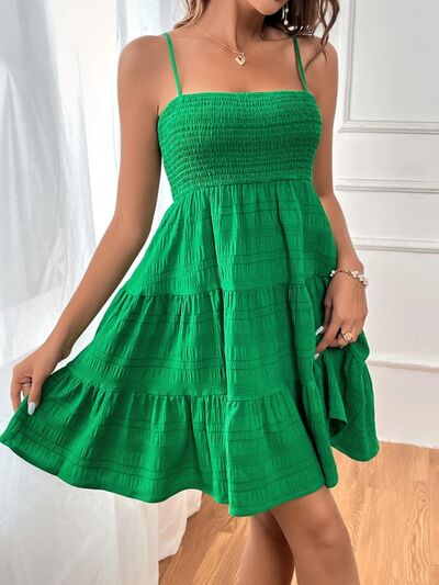 Smocked Tiered Sleeveless Mini Dress - MARIGOLD 