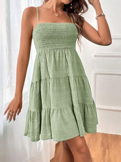 Smocked Tiered Sleeveless Mini Dress - MARIGOLD 