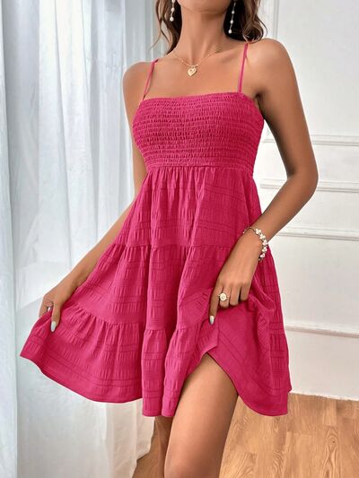 Smocked Tiered Sleeveless Mini Dress - MARIGOLD 
