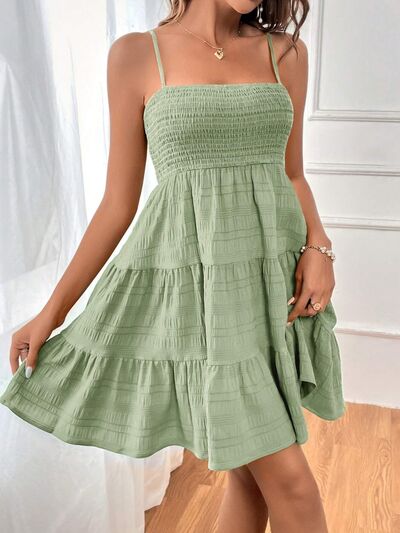Smocked Tiered Sleeveless Mini Dress - MARIGOLD 