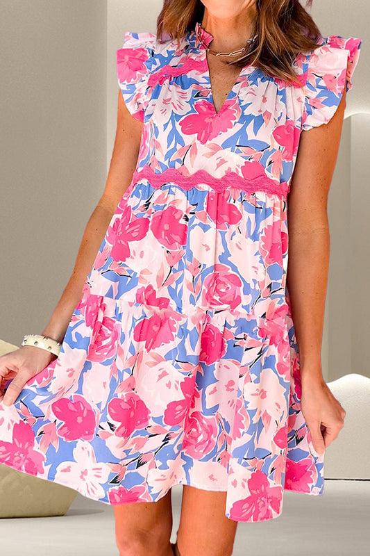 Ruffled Printed Cap Sleeve Mini Dress - MARIGOLD 