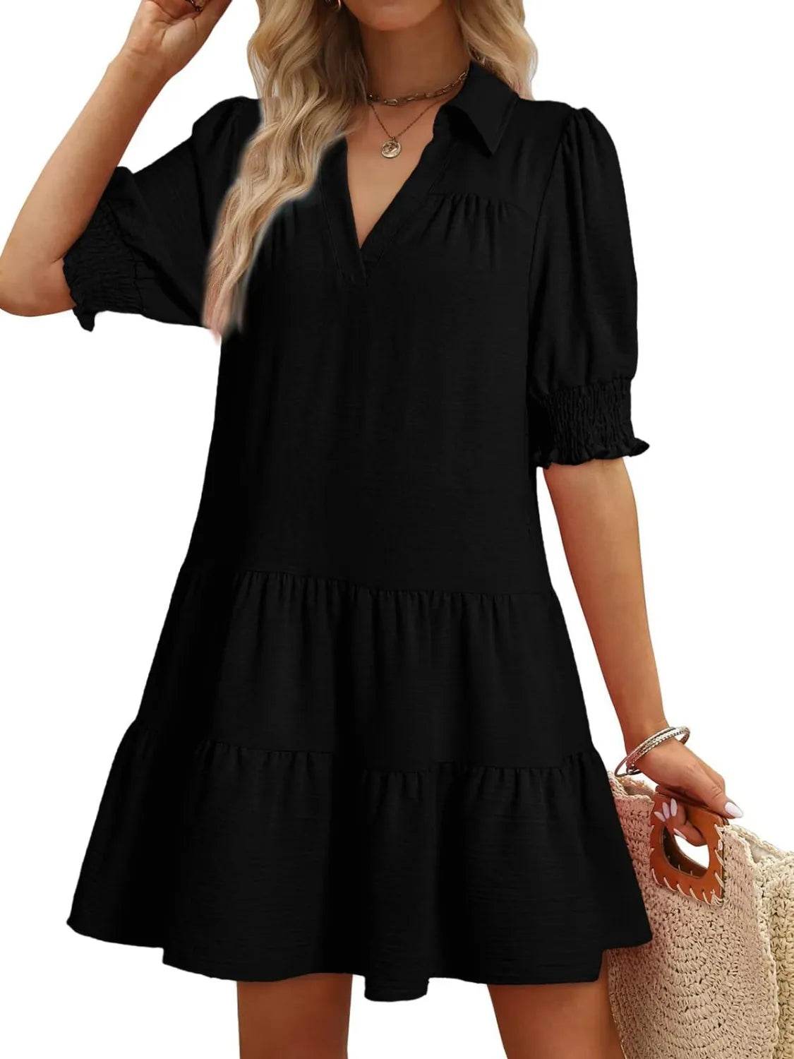 Johnny Collar Half Balloon Sleeve Mini Dress - MARIGOLD 