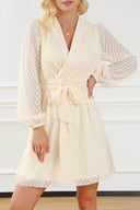 Chevron Surplice Tie-Waist Long-Sleeve Mini Dress