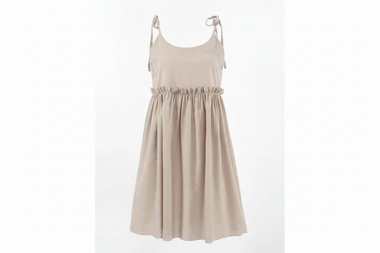 Neutral Tie-Shoulder Frill Mini Dress - MARIGOLD 