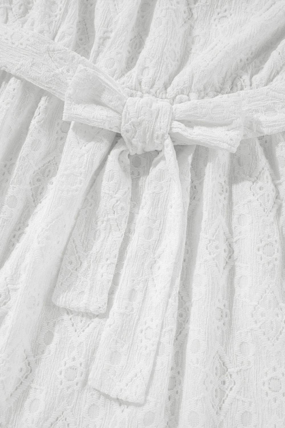 White Lace Halter Mini Dress with Tie Waist & Back Neck Tie - MARIGOLD 