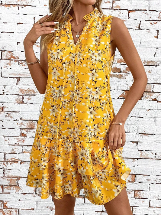 Ruffled Hem Sleeveless Mini Dress yellow