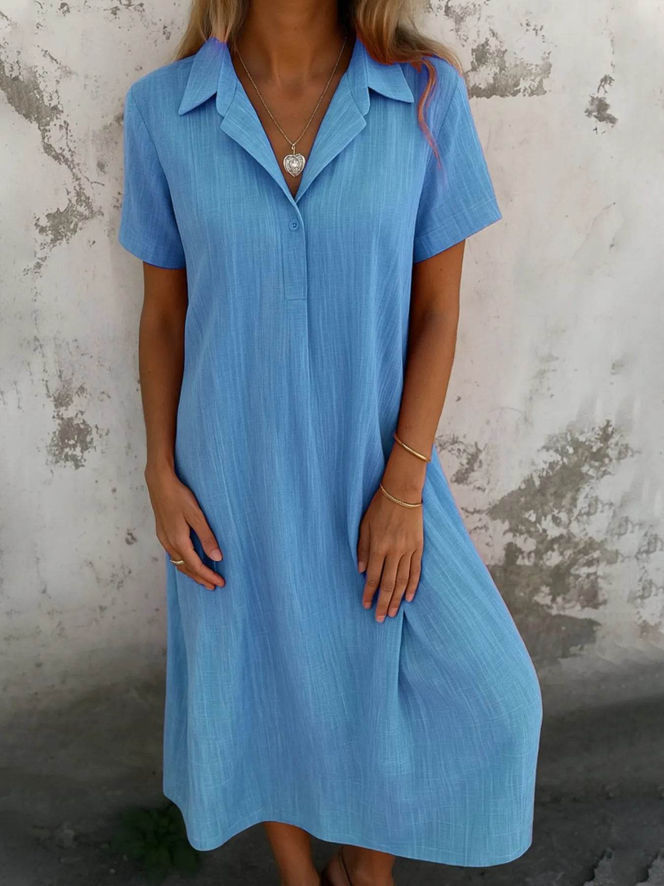Short Sleeve Midi Shirt Dress - MARIGOLD 