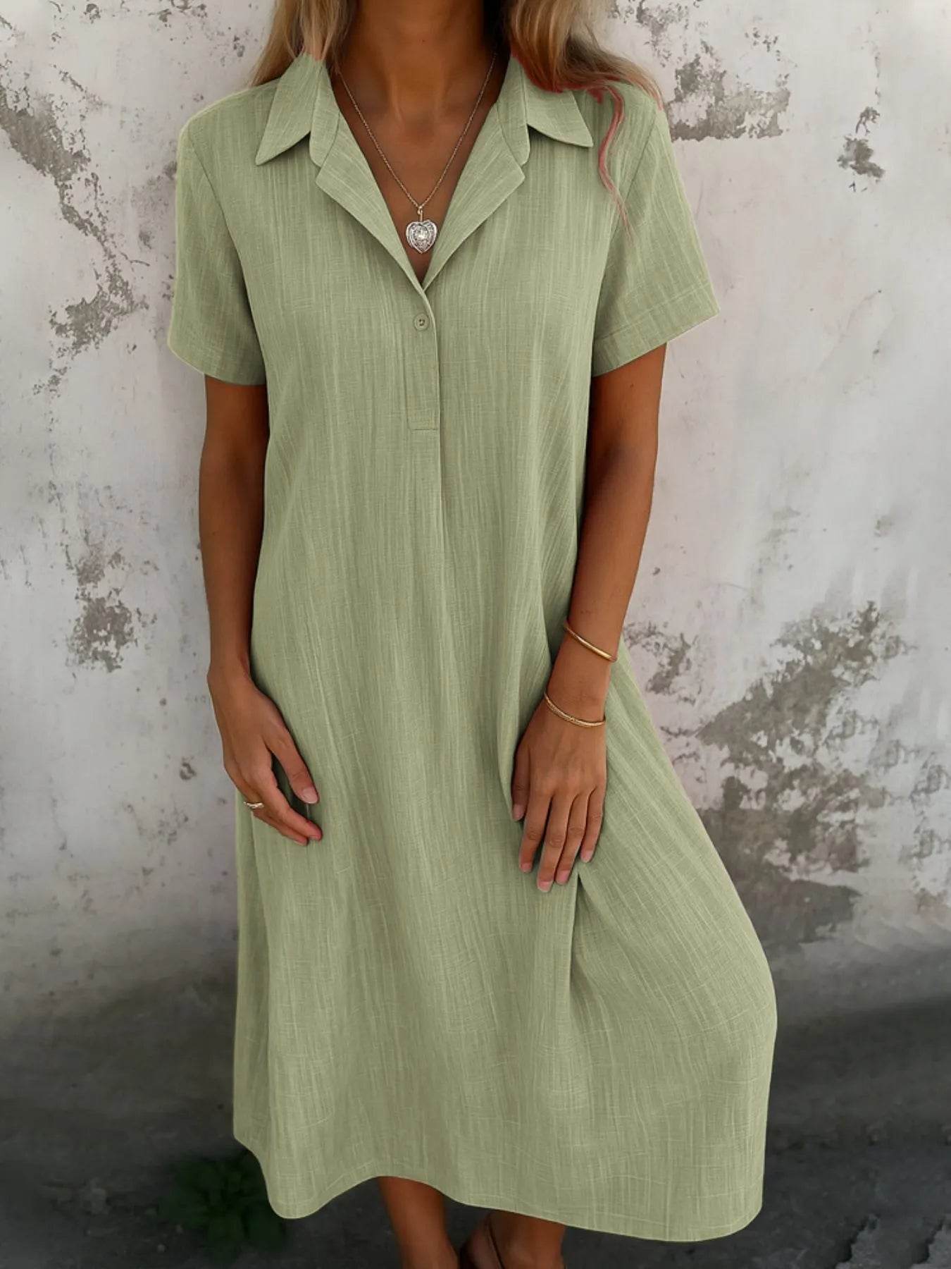 Short Sleeve Midi Shirt Dress - MARIGOLD 