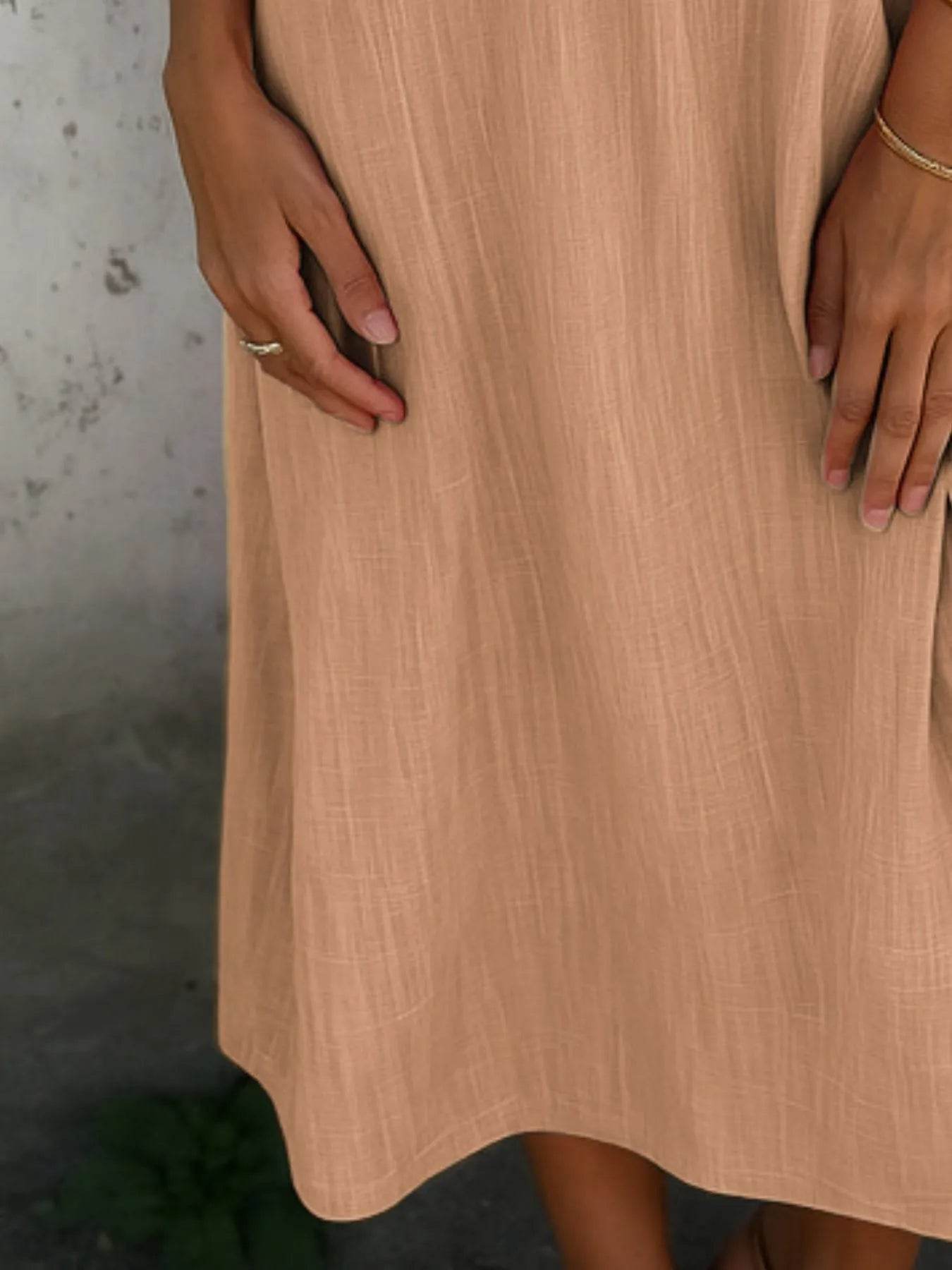 Short Sleeve Midi Shirt Dress - MARIGOLD 