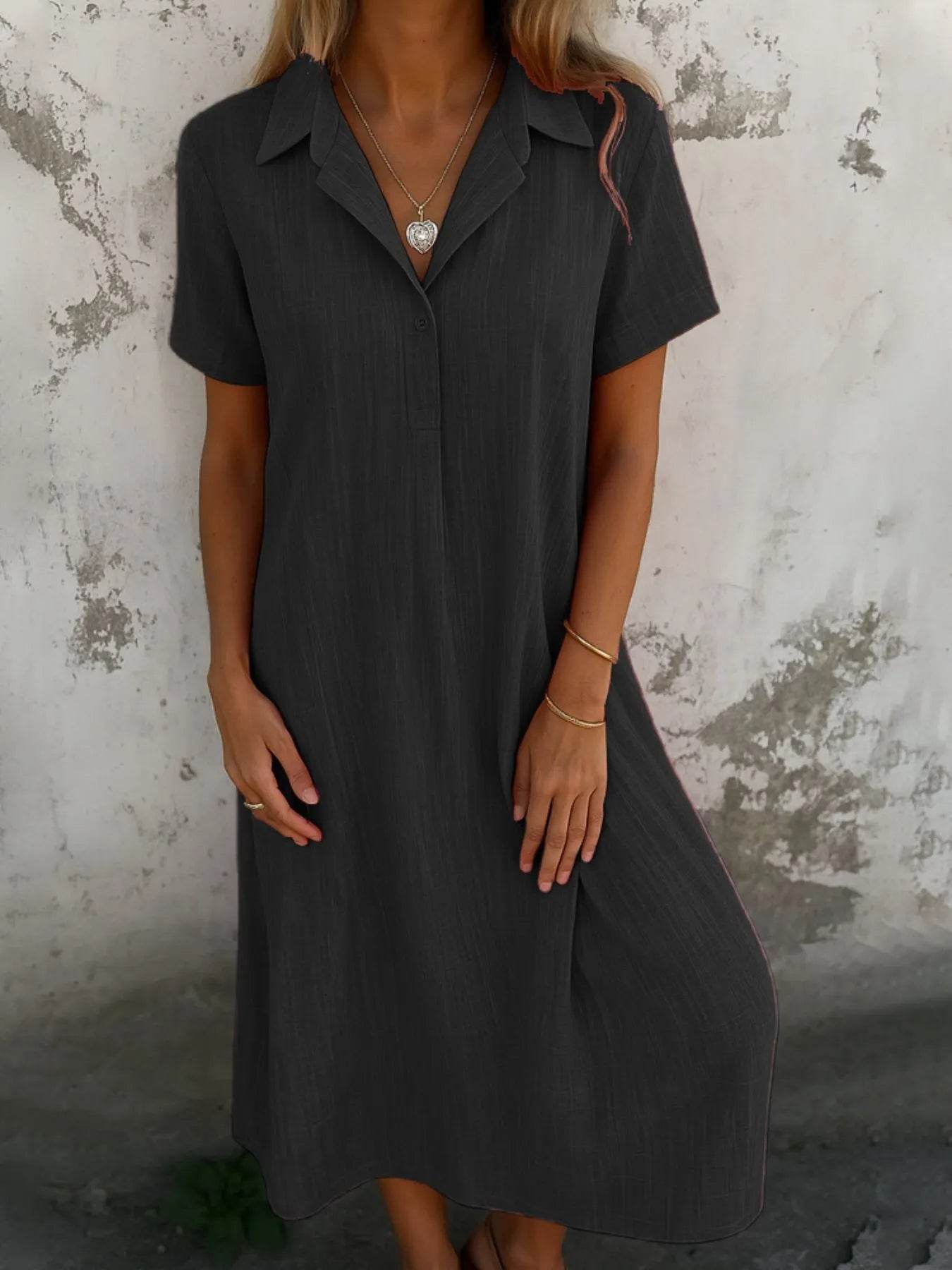 Short Sleeve Midi Shirt Dress - MARIGOLD 