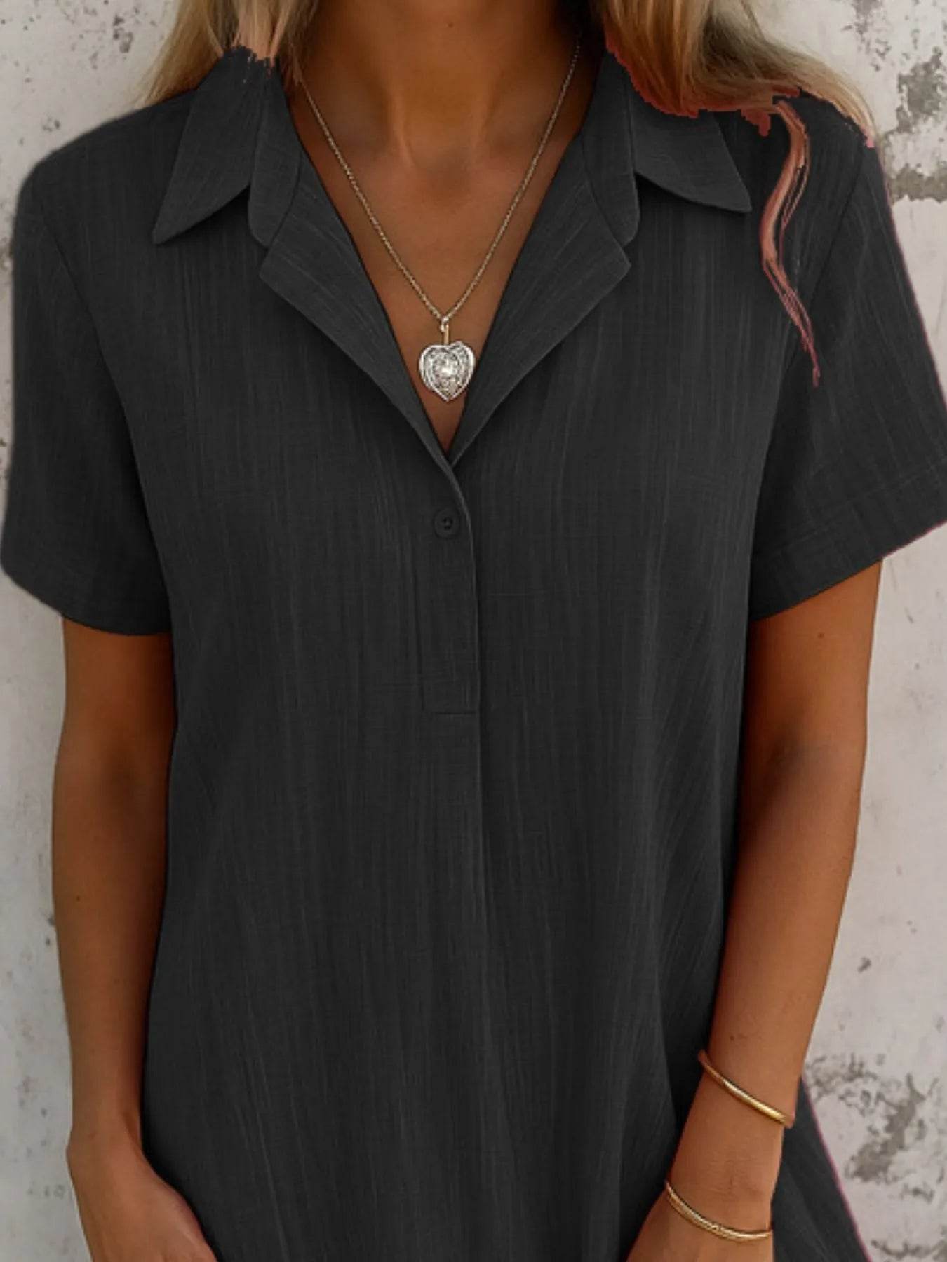Short Sleeve Midi Shirt Dress - MARIGOLD 